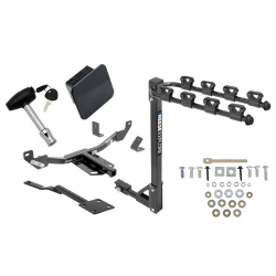 Trailer Tow Hitch w/ 4 Bike Rack For 13-19 Cadillac XTS 14-20 Chevy Impala 13-19 Malibu 10-16 Buick LaCrosse 11-17 Regal tilt away adult or child arms fold down carrier w/ Lock and Cover