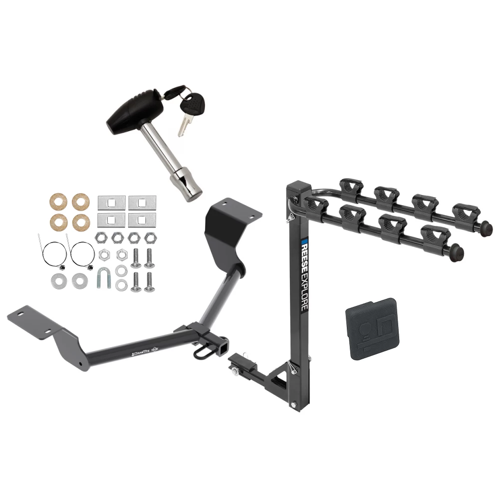 Trailer Tow Hitch w/ 4 Bike Rack For 17-27 Honda CR-V Except Hybrid Class 2 tilt away adult or child arms fold down carrier w/ Lock and Cover