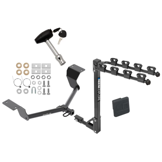 Trailer Tow Hitch w/ 4 Bike Rack For 17-27 Honda CR-V Except Hybrid Class 2 tilt away adult or child arms fold down carrier w/ Lock and Cover