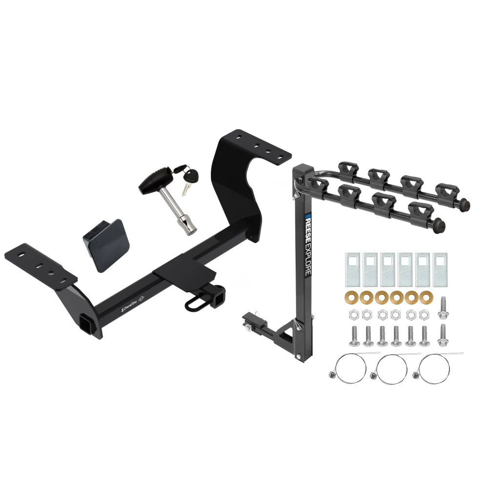 Trailer Tow Hitch w/ 4 Bike Rack For 19-27 Subaru Forester tilt away adult or child arms fold down carrier w/ Lock and Cover
