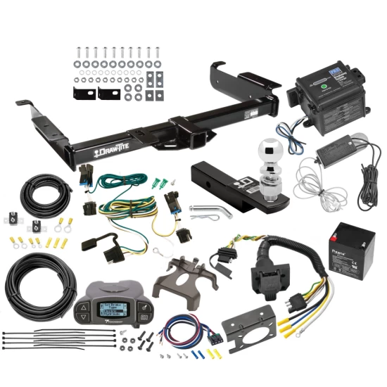 Class 5 2" Receiver Hitch For 03-27 Chevy Express GMC Savana 1500 2500 3500 w/ Tekonsha Prodigy P3 Trailer Brake Control 7-Way RV Wiring Breakaway Battery Charger Complete System 2-5/16" Tow Ball