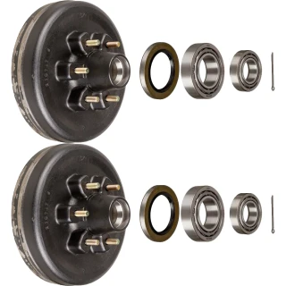 Lippert 12‑inch electric brake assemblies with 6‑on‑5.5 drum hubs and bearing kits, Dexter/Alko/Rockwell compatible for 6K axle