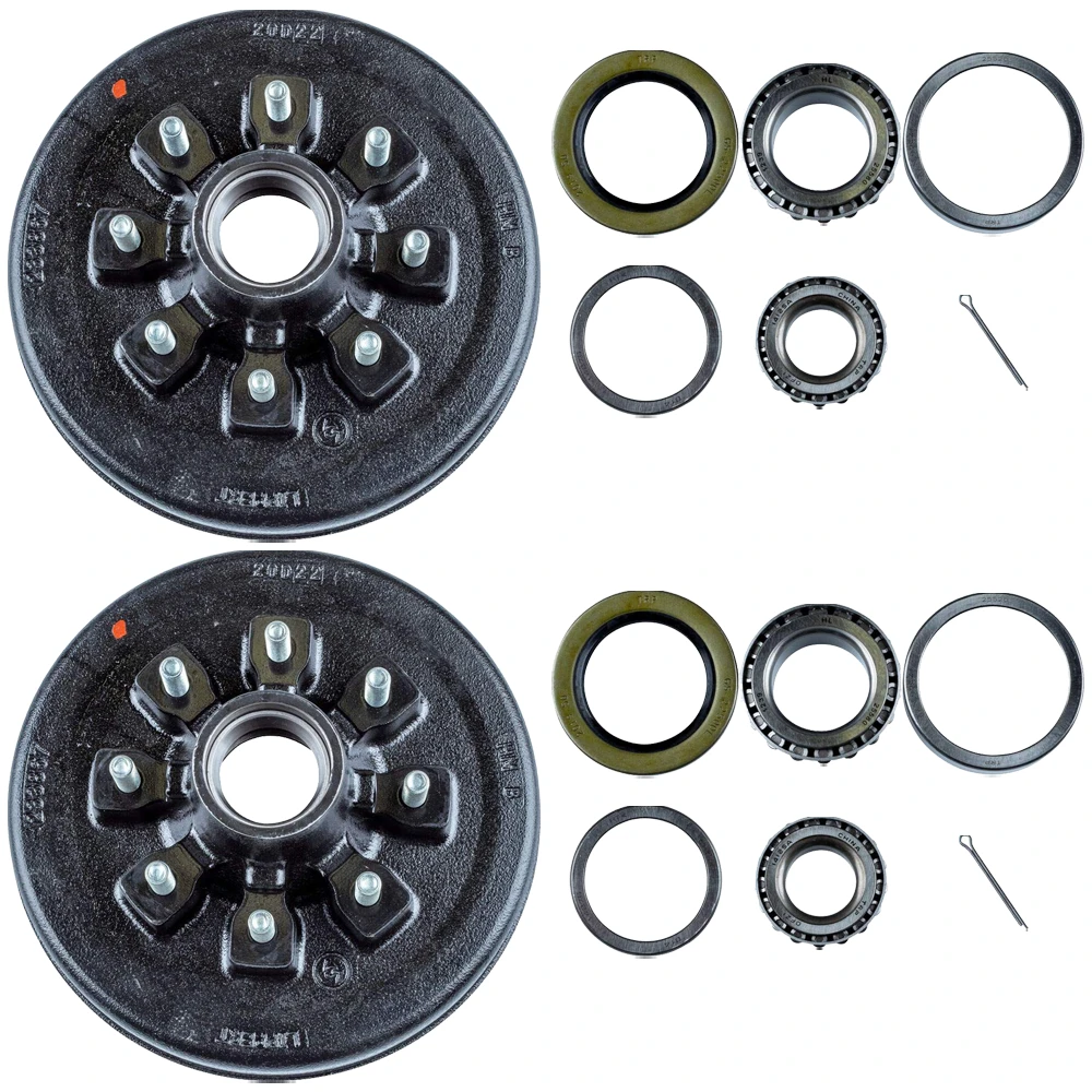 Lippert 12 inch 7K trailer brake drum hub pair 8 on 6.5 9/16 stud with bearing kit fits Dexter AL-KO Rockwell axles