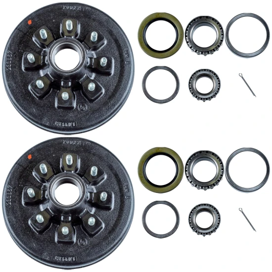 Lippert 12 inch 7K trailer brake drum hub pair 8 on 6.5 9/16 stud with bearing kit fits Dexter AL-KO Rockwell axles