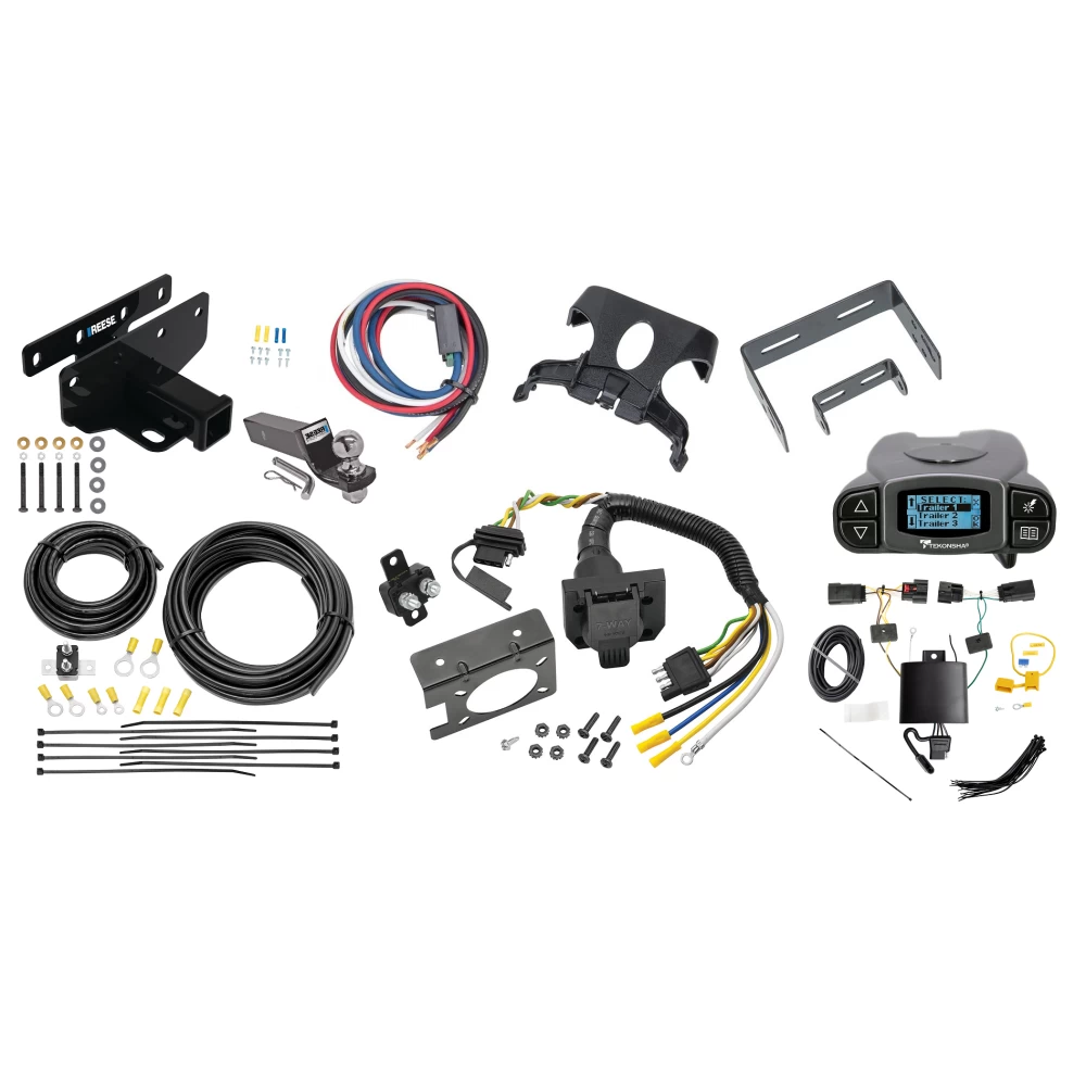 Trailer Hitch Tow Package Prodigy P3 Brake Control For 18-27 Jeep Wrangler JL All Models w/ 7-Way RV Wiring 2" Drop Mount 2" Ball Class 3 2" Receiver Reese Tekonsha