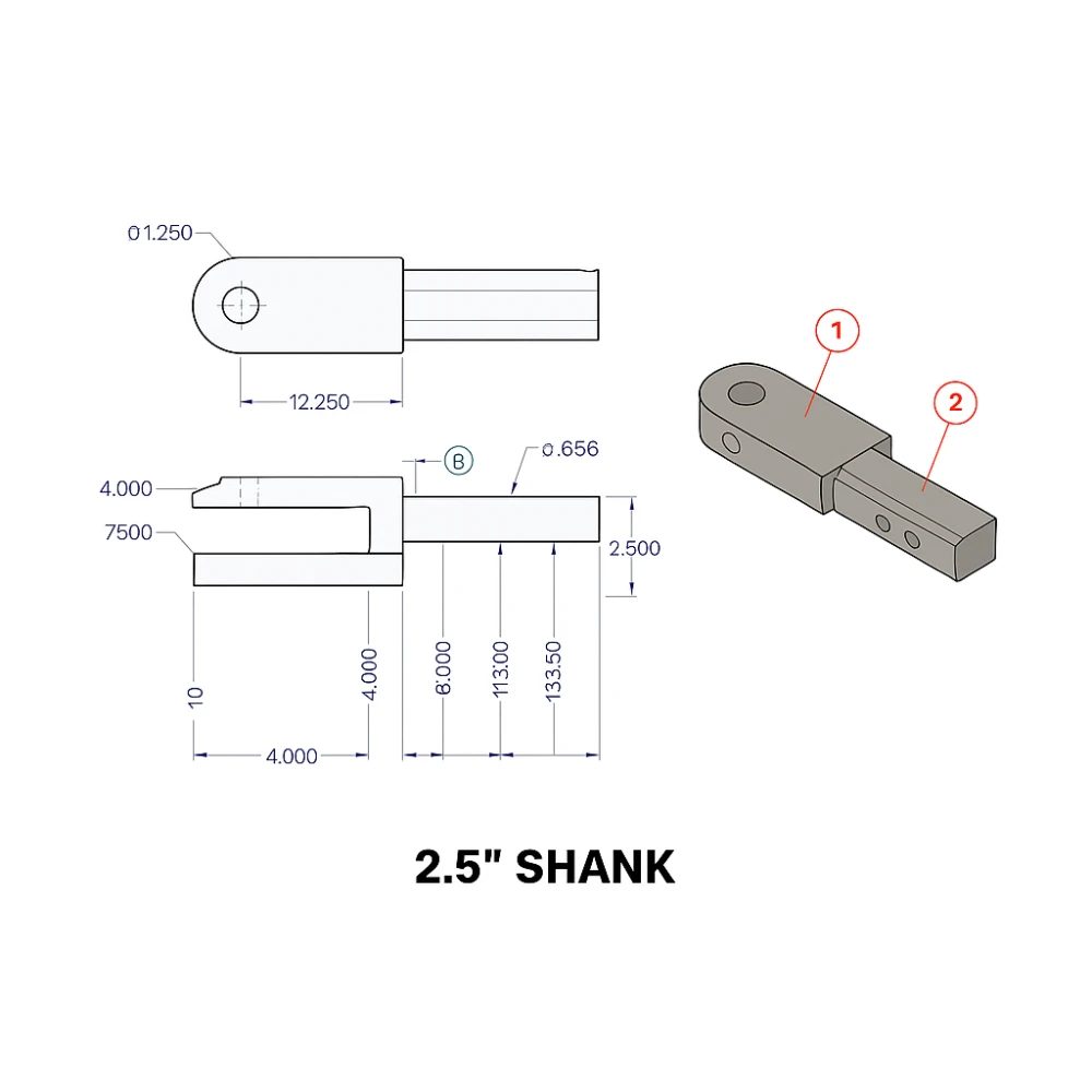 Gen-Y 21K Clevis Hitch 2-Tang for 2.5 Inch Trailer Receivers