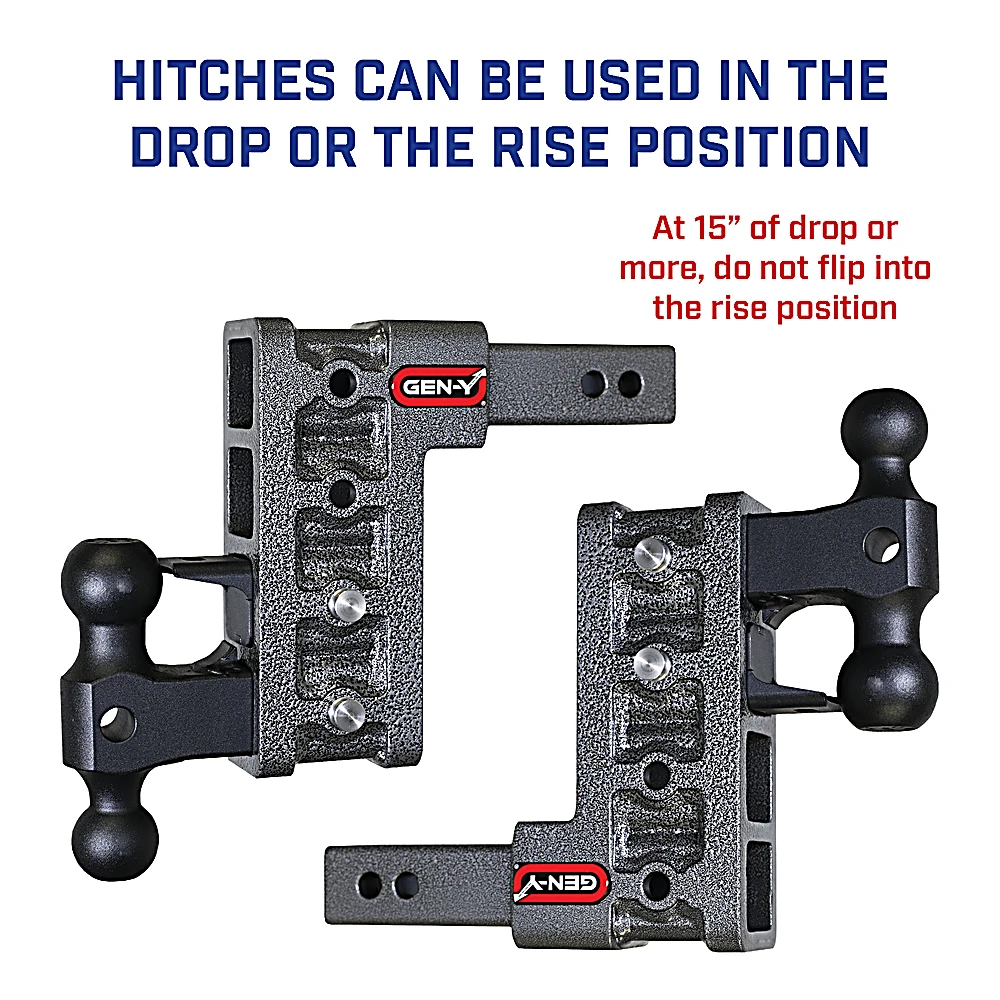 GEN-Y Mega-Duty 32K Drop Hitch Dual Ball 3″ Receiver GEN-Y Mega-Duty 32K adjustable drop hitch dual-ball 3-inch receiver