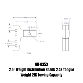 Gen-Y 21K Weight Distribution Drop Shank for 2.5″ Receiver – 2.4K Tongue Capacity