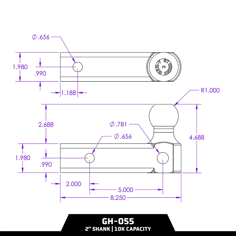 GEN-Y replacement 10K single ball mount TJ-GH-055 2 inch shank 2 inch ball fits 2 inch receiver