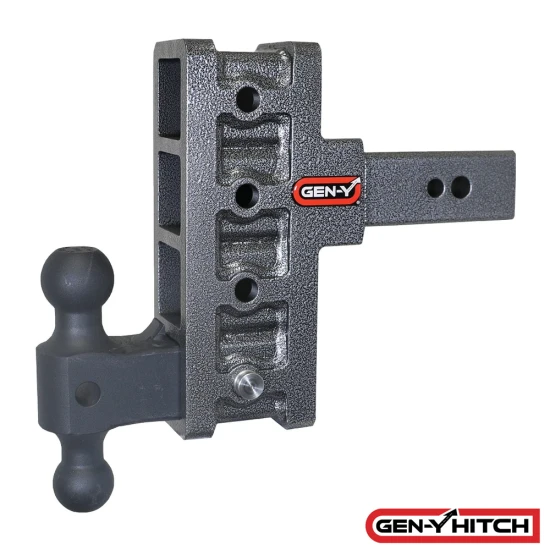 GEN-Y Mega-Duty 32K adjustable trailer hitch with 2.5 inch offset shank, 3 inch rise & 6 inch drop, dual-ball mount