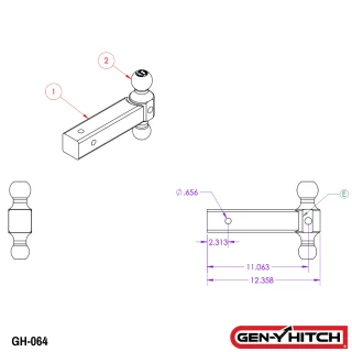 GEN-Y 21K Dual-Ball Mount with 2.5 Inch Shank and 12 Inch Extension