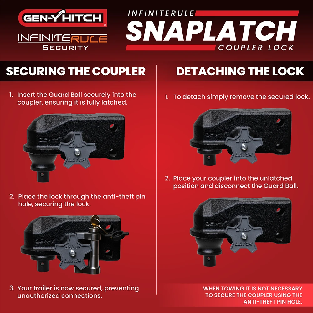 GEN-Y hitch guard ball 2-5/16 gooseneck anti theft textured black for InfiniteRule SnapLatch TJ-GH-105796