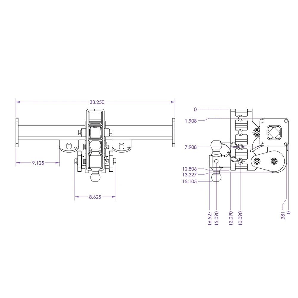 GEN-Y 33 inch Traveller Torsion-Flex TJ-GH-6623 21K frame mount hitch dual ball pintle lock