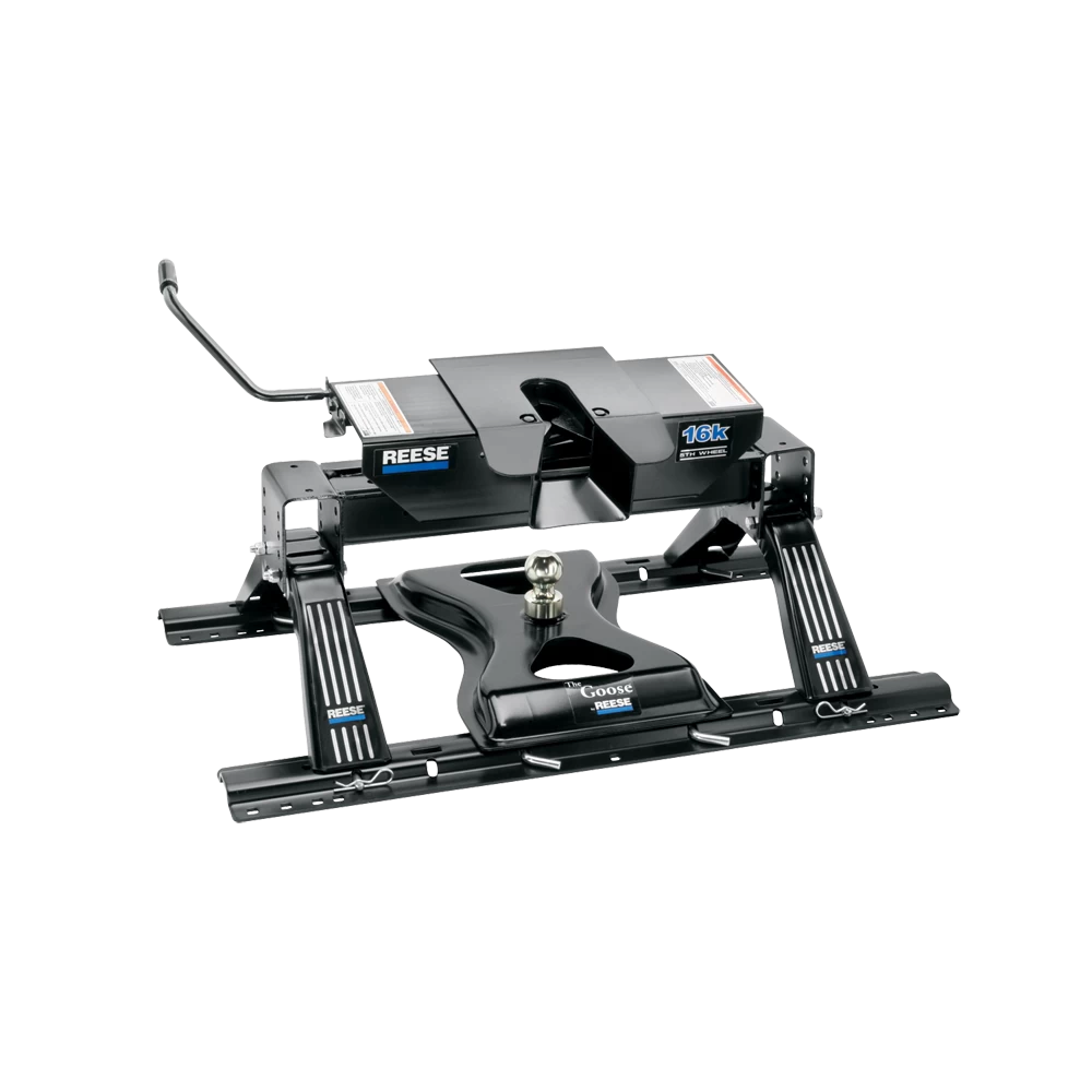 For 2007-2021 Toyota Tundra Industry Standard Semi-Custom Above Bed Rail Kit + 16K Fifth Wheel + King Pin Lock + Base Rail Lock + 10" Lube Plate + Fifth Wheel Cover + Lube (For 6-1/2' and 8 foot Bed, w/o Factory Puck System Models) By Reese