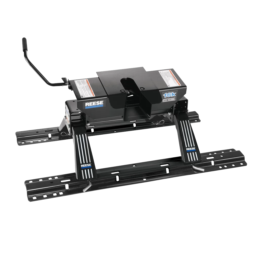 For 2007-2021 Toyota Tundra Industry Standard Semi-Custom Above Bed Rail Kit + 16K Fifth Wheel + King Pin Lock + Base Rail Lock + 10" Lube Plate + Fifth Wheel Cover + Lube (For 6-1/2' and 8 foot Bed, w/o Factory Puck System Models) By Reese