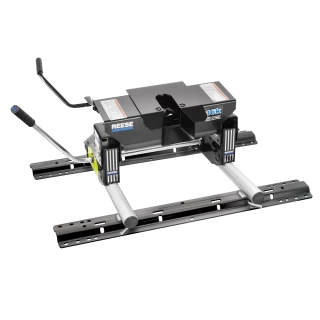 For 2020-2024 Chevrolet Silverado 1500 Custom Outboard Above Bed Rail Kit + 16K Fifth Wheel + Round Tube Slider + In-Bed Wiring + King Pin Lock + Base Rail Lock + 10" Lube Plate + Fifth Wheel Cover + Lube (For 6-1/2' or Shorter Bed, w/o Factory Puck 