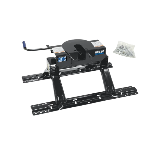 For 1975-1996 Ford F-250 Industry Standard Semi-Custom Above Bed Rail Kit + 20K Fifth Wheel + In-Bed Wiring + King Pin Lock + Base Rail Lock + 10" Lube Plate + Fifth Wheel Cover + Lube (For 5'8 or Shorter Bed (Sidewinder Required), w/o Factory Puck S