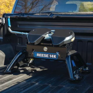 For 2020-2024 GMC Sierra 1500 Custom Reese Max Duty Underbed Rail Kit Power Puck System + 14K Fifth Wheel + In Bed Wiring + King Pin Lock + 10" Lube Plate + Fifth Wheel Cover + Lube (For All Styles, w/o Factory Puck System Models) By Reese