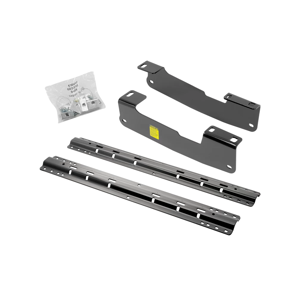 For 2004-2014 Ford F-150 Custom Industry Standard Above Bed Rail Kit + 16K Fifth Wheel + King Pin Lock + Base Rail Lock + 10" Lube Plate + Fifth Wheel Cover + Lube (For 5'8 or Shorter Bed (Sidewinder Required), w/o Factory Puck System Models) By Rees