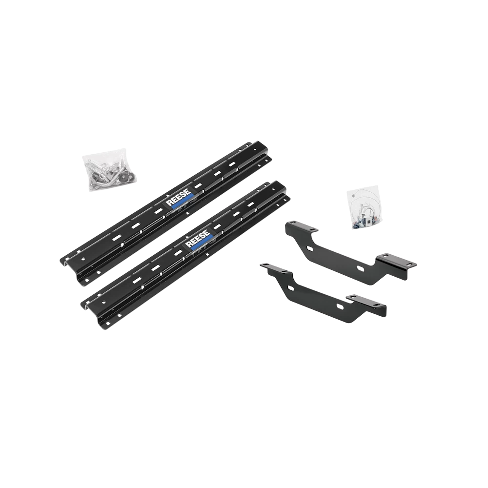 For 2011-2019 Chevrolet Silverado 2500 HD Custom Outboard Above Bed Rail Kit + Reese M5 27K Fifth Wheel + King Pin Lock + Base Rail Lock + 10" Lube Plate + Fifth Wheel Cover + Lube (For 6-1/2' and 8 foot Bed, Except w/OEM HD Towing Prep Package, w/o 