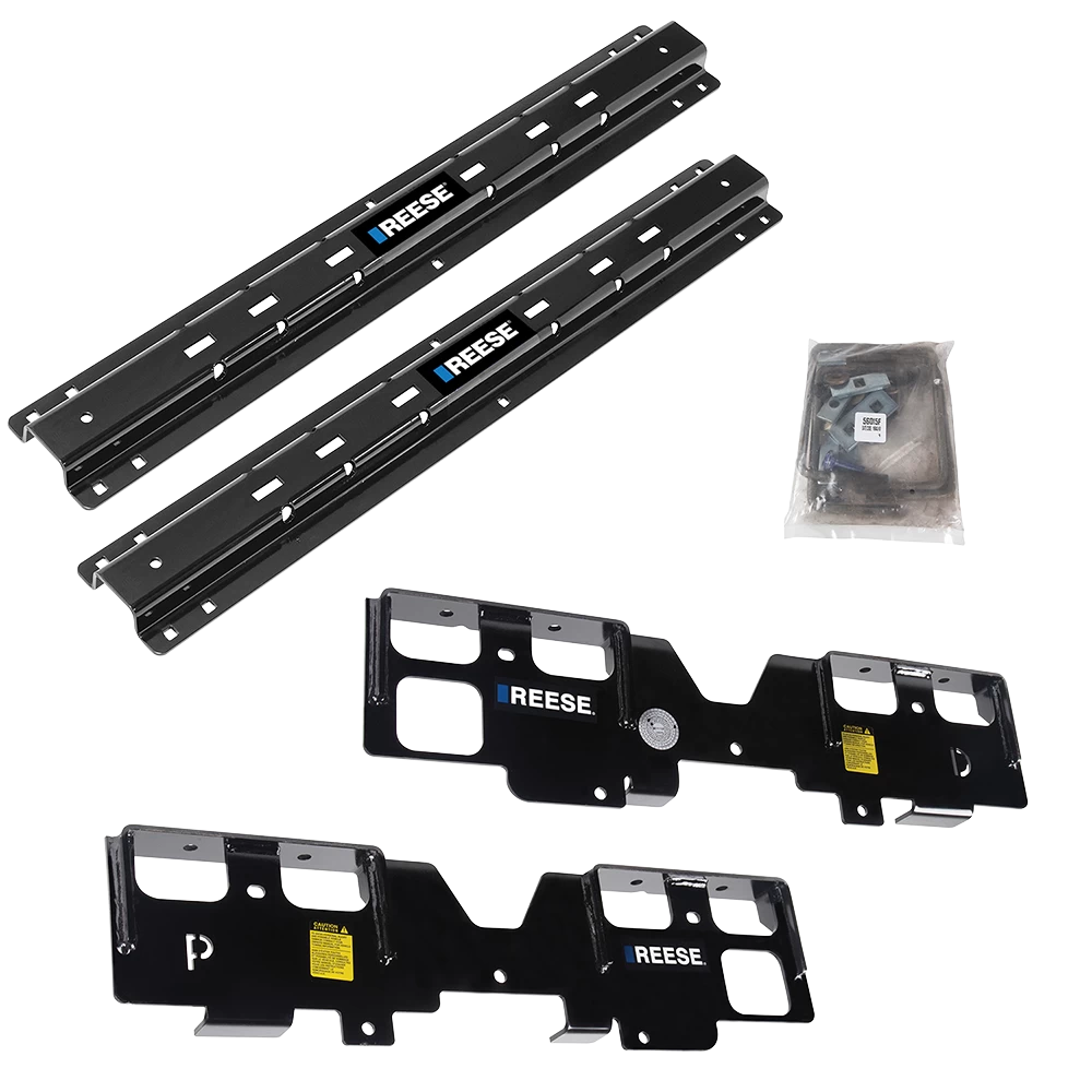 For 2020-2024 Chevrolet Silverado 1500 Custom Outboard Above Bed Rail Kit + 16K Fifth Wheel + Round Tube Slider + In-Bed Wiring + King Pin Lock + Base Rail Lock + 10" Lube Plate + Fifth Wheel Cover + Lube (For 6-1/2' or Shorter Bed, w/o Factory Puck 