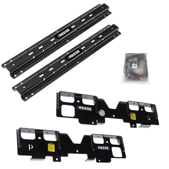 For 2020-2024 Chevrolet Silverado 1500 Custom Outboard Above Bed Rail Kit + Reese M5 27K Fifth Wheel + In-Bed Wiring + King Pin Lock (For 5'8 or Shorter Bed (Sidewinder Required), w/o Factory Puck System Models) By Reese