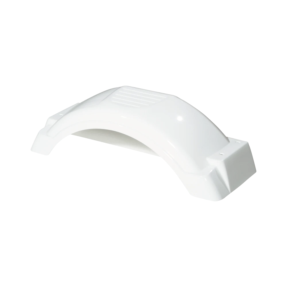 Fulton trailer fenders in various designs and colors for single-axle trailers, made from high density polyethylene.