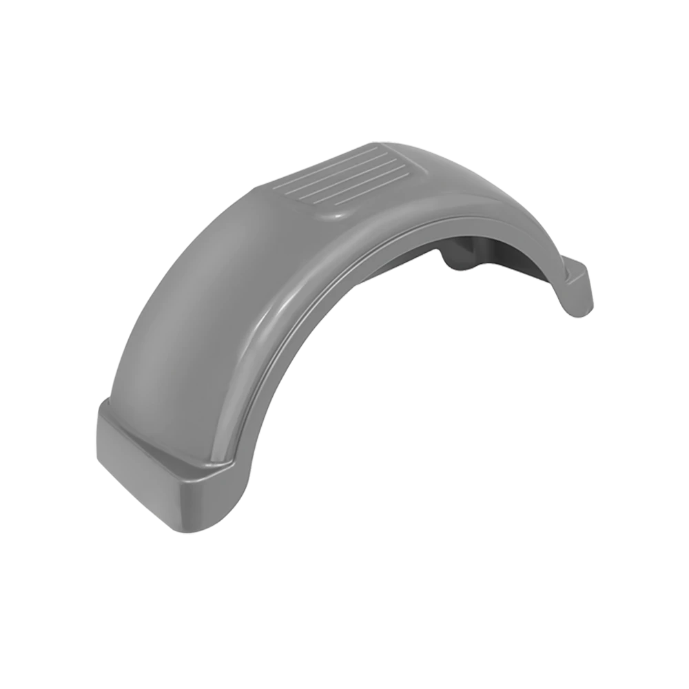 HDPE trailer fenders with fender skirt and optional step pad, for single-axle trailers.