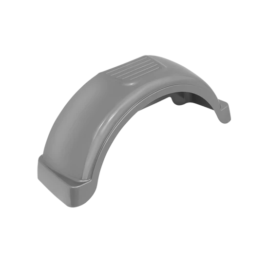 HDPE trailer fenders with fender skirt and optional step pad, for single-axle trailers.