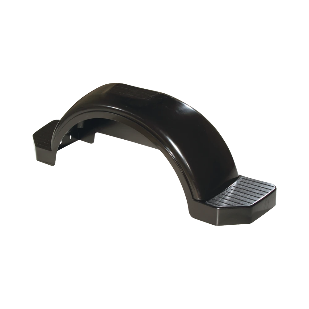 Injection molded HDPE fender for 15 inch wheels on single-axle trailers