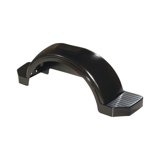 Injection molded HDPE fender for 15 inch wheels on single-axle trailers