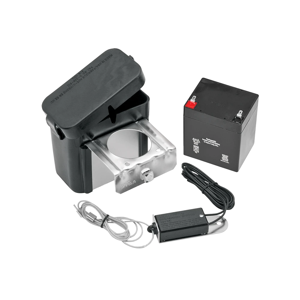 Trailer breakaway system with charger and sealed battery in a durable polymer case