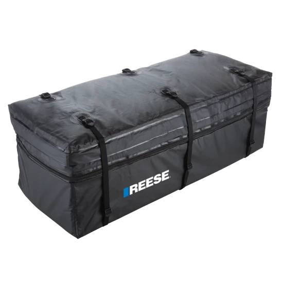 Black REESE Olympia expandable hitch-mounted cargo bag on a carrier