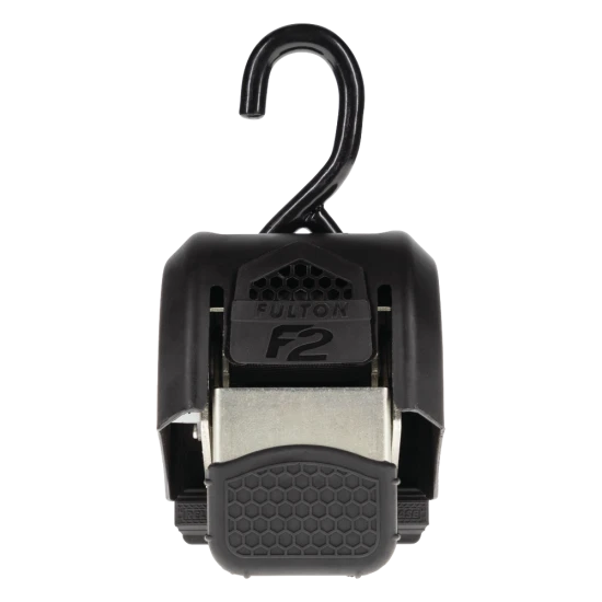 Fulton F2 Transom tie downs for secure boat travel with retractable strap and J-hooks