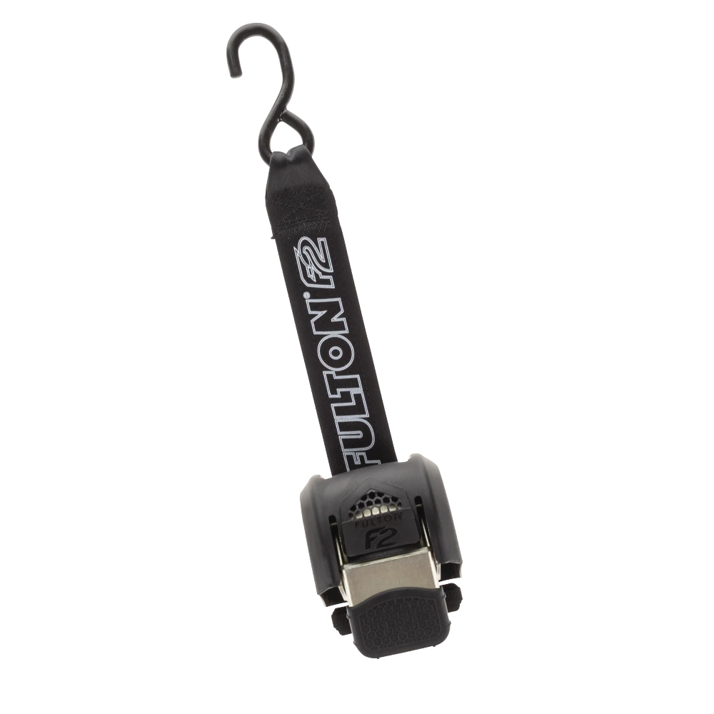 Fulton F2 transom tie downs ensure safe towing, with retractable straps and vinyl-coated hooks for protection.