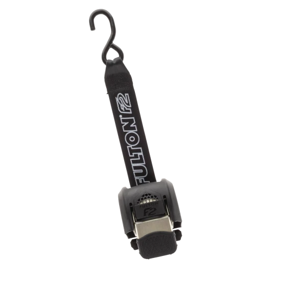 Fulton F2 transom tie downs ensure safe towing, with retractable straps and vinyl-coated hooks for protection.