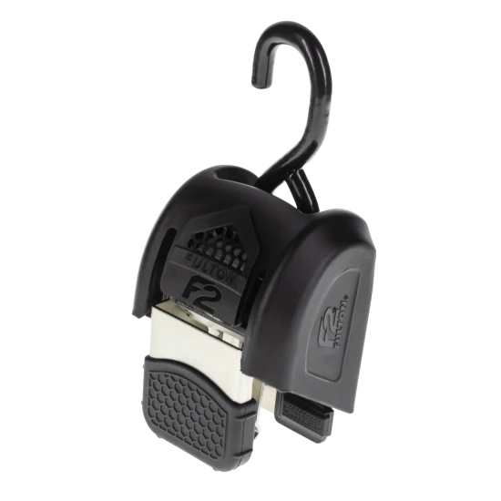 Fulton F2 transom tie downs ensure safe towing, with retractable straps and vinyl-coated hooks for protection.