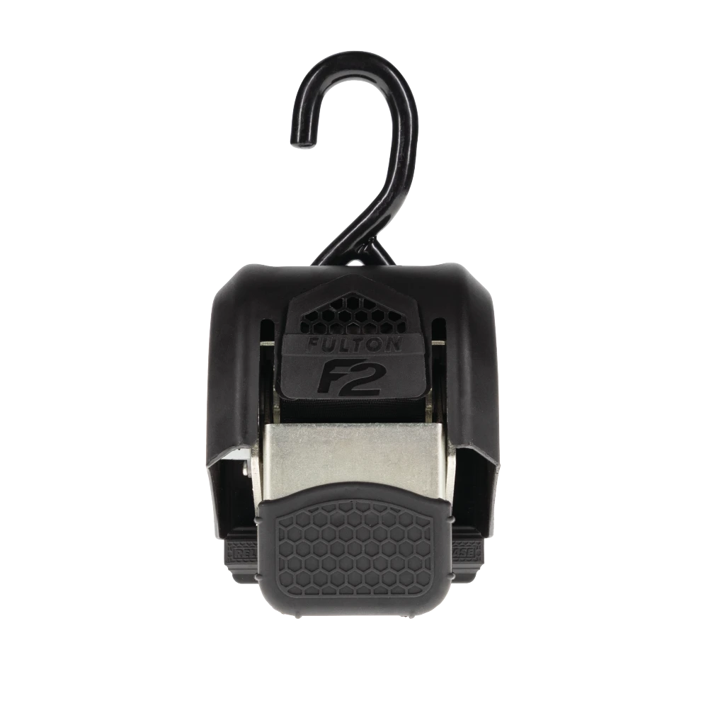 Fulton F2 transom tie downs ensure safe towing, with retractable straps and vinyl-coated hooks for protection.
