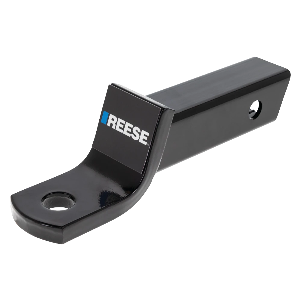 REESE ball mount fitting a 2 inch hitch receiver with 6,000 lbs capacity, angle cut design, metal shield finish