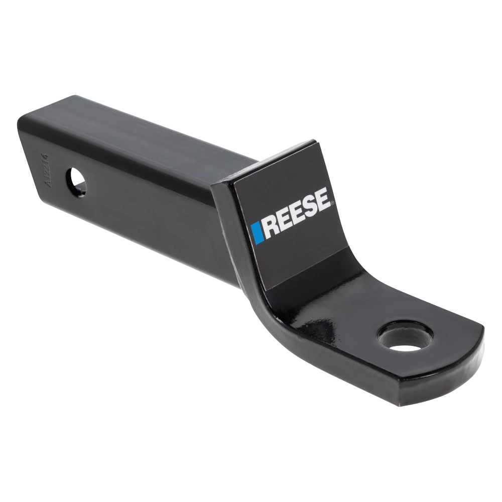 REESE ball mount fitting a 2 inch hitch receiver with 6,000 lbs capacity, angle cut design, metal shield finish