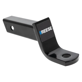 REESE ball mount designed for 2 inch hitch receiver, offering a 3-1/4 inch drop and 5,000 lbs capacity with a metal shield finish.