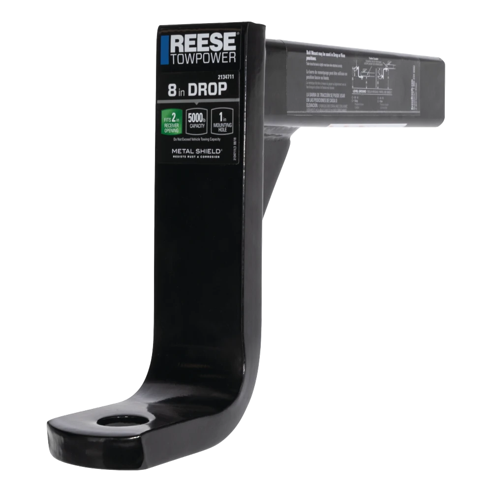 REESE ball mount compatible with 2-inch receiver, 8-inch drop