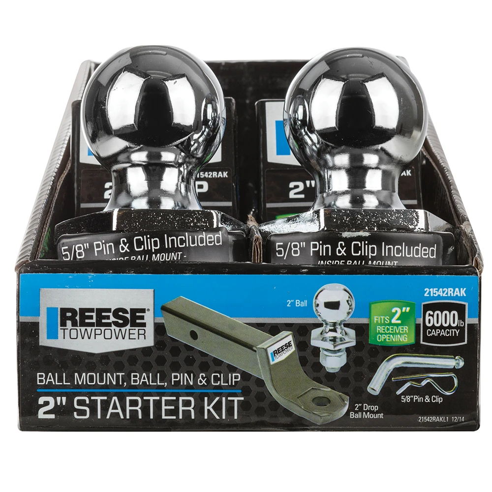 REESE starter kit with ball mount, hitch ball, pin and clip for 2 inch hitch receiver.