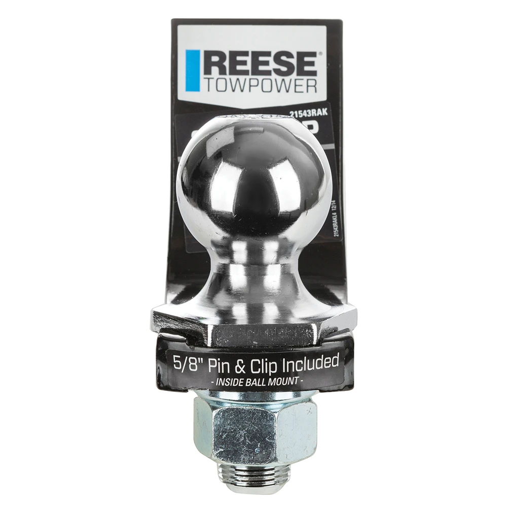 REESE starter kit including ball mount, pre-torqued hitch ball, pin and clip for towing