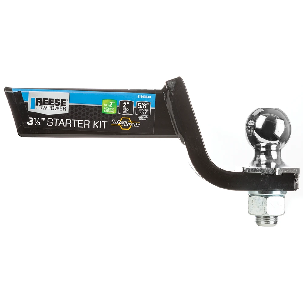 REESE starter kit including ball mount, pre-torqued hitch ball, pin and clip for towing