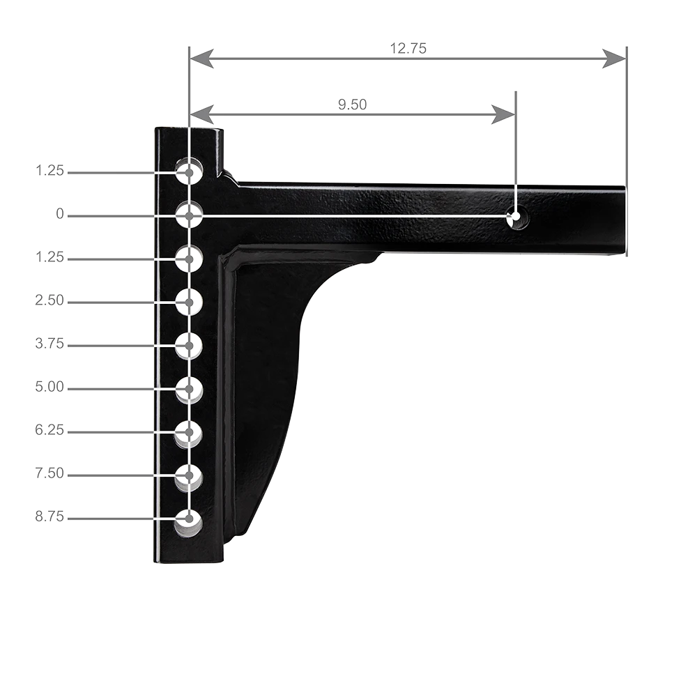 Weight distribution shank suitable for rise and drop applications, black powder coated.