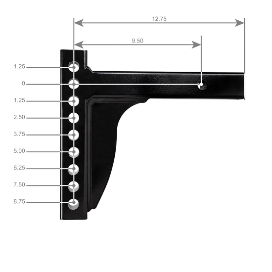 Weight distribution shank suitable for rise and drop applications, black powder coated.