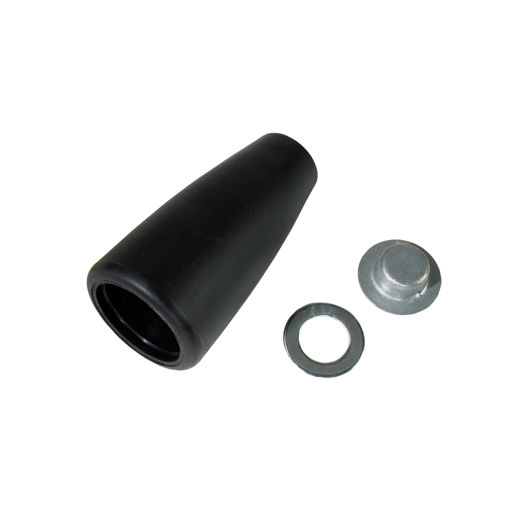 Teardrop shaped black plastic BULLDOG trailer jack crank knob with installation hardware