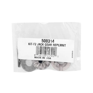 F2® Trailer Jack Replacement Gear Kit Components F2® Trailer Jack Replacement Gear Kit with Shim Washer, Pins, and Washer