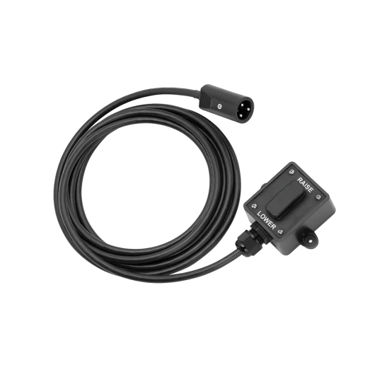 Electric trailer jack with wired single remote control and 10 ft leads for easy trailer attachment